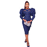 Lantern Sleeve Cut Out Strethcy Bodycon Denim Dresses BN-9299