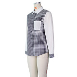 Patchwork Houndstooth Button Up Turn Down Shirt ZS-0424