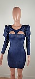 Lantern Sleeve Cut Out Strethcy Bodycon Denim Dresses BN-9299