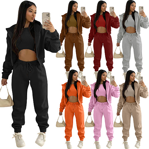 Hooded Zipper Outerwear Pants Tracksuit 3 Piece Sets TK-6209