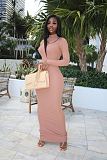 Long Sleeve Turtleneck Backless Bodycon Maxi Dresses BN-9303