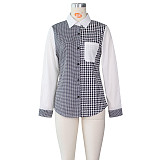 Patchwork Houndstooth Button Up Turn Down Shirt ZS-0424
