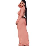 Long Sleeve Turtleneck Backless Bodycon Maxi Dresses BN-9303