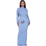 Long Sleeve Turtleneck Backless Bodycon Maxi Dresses BN-9303