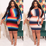 Rainbow Striped Print Party Streetwear Lace Up Dress JLY-19278