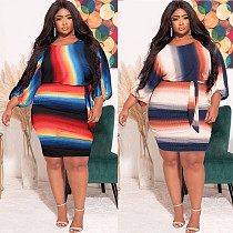 Rainbow Striped Print Party Streetwear Lace Up Dress JLY-19278