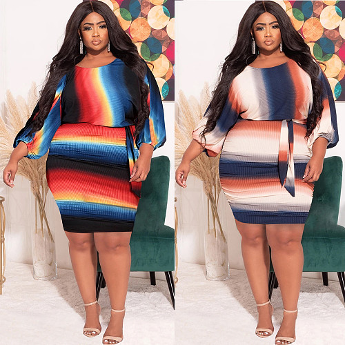 Rainbow Striped Print Party Streetwear Lace Up Dress JLY-19278