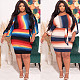 Rainbow Striped Print Party Streetwear Lace Up Dress JLY-19278