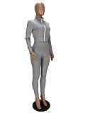 Zipper Jacket Crop Top Skinny Long Pants Tracksuit XY-9065