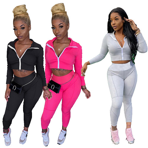 Zipper Jacket Crop Top Skinny Long Pants Tracksuit XY-9065