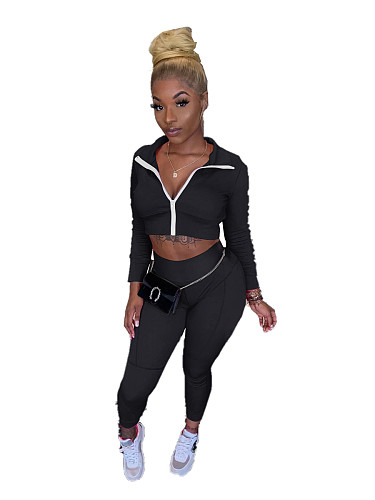 Zipper Jacket Crop Top Skinny Long Pants Tracksuit XY-9065