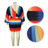 Rainbow Striped Print Party Streetwear Lace Up Dress JLY-19278