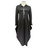 Letter Printed Casual Long Sleeve Plus Size Dresses HANI-197