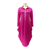 Letter Printed Casual Long Sleeve Plus Size Dresses HANI-197