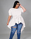 Bow Irregular Hem Short Sleeve Solid Ruffle Tops XMY-9324