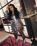 Shiny Fungus Bandage Split Long Sleeve Dress OD-8476
