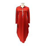 Letter Printed Casual Long Sleeve Plus Size Dresses HANI-197