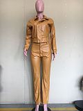 PU Leather Zipper Short Jacket and Pants Set ORY-5218