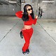 Solid Long Sleeve Crop Top Hole Flare Pants Set MEI-9207