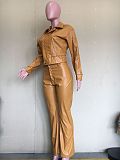 PU Leather Zipper Short Jacket and Pants Set ORY-5218