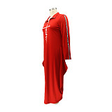 Letter Printed Casual Long Sleeve Plus Size Dresses HANI-197