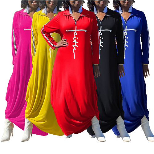 Letter Printed Casual Long Sleeve Plus Size Dresses HANI-197