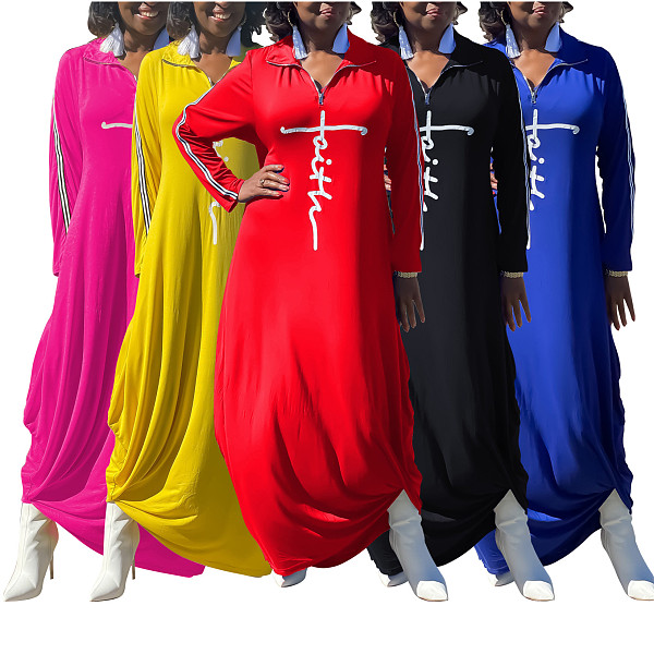 Letter Printed Casual Long Sleeve Plus Size Dresses HANI-197