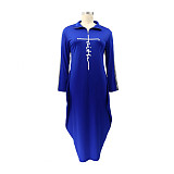 Letter Printed Casual Long Sleeve Plus Size Dresses HANI-197