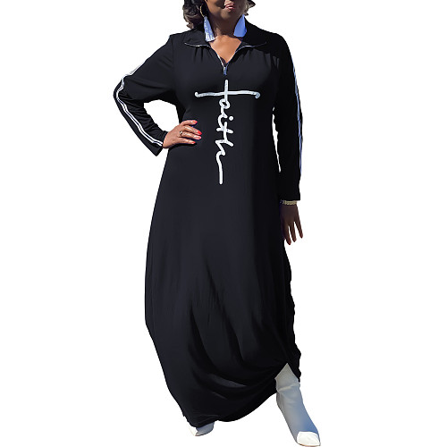 Letter Printed Casual Long Sleeve Plus Size Dresses HANI-197