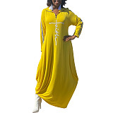 Letter Printed Casual Long Sleeve Plus Size Dresses HANI-197