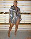 Shiny Fungus Bandage Split Long Sleeve Dress OD-8476