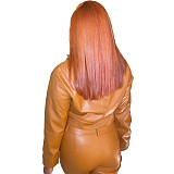PU Leather Zipper Short Jacket and Pants Set ORY-5218