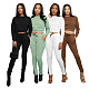 Long Sleeve Crop Top Sporty Two Piece Pants Set DD-88127