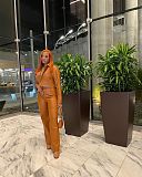 PU Leather Zipper Short Jacket and Pants Set ORY-5218