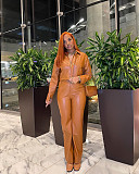PU Leather Zipper Short Jacket and Pants Set ORY-5218