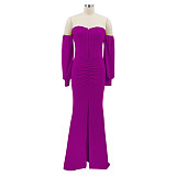 Elegant Off Shoulder Long Sleeve Slit Evening Dress SFY-2131