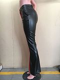 Contrast Color Patchwork PU Leather Flared Pants ORY-5217