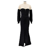 Elegant Off Shoulder Long Sleeve Slit Evening Dress SFY-2131