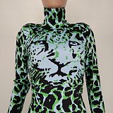 Turtleneck Long Sleeve Leopard Print Bodycon Dress XMY-9340