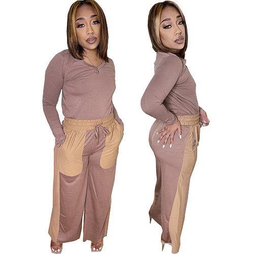 Long Sleeve T-shirts and Patchwork Pants Matching Set LS-0362