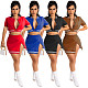 Short Sleeve Baseball Jacket Crop Top Mini Skirt Set WSM-5297