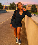 Solid Long Sleeve Zipper Hooded Knitted Bodycon Dress YD-8529
