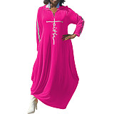 Letter Printed Casual Long Sleeve Plus Size Dresses HANI-197
