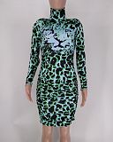 Turtleneck Long Sleeve Leopard Print Bodycon Dress XMY-9340