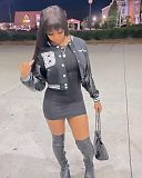 Embroidered Baseball Jacket+PU Leather Skirt Set OD-8470