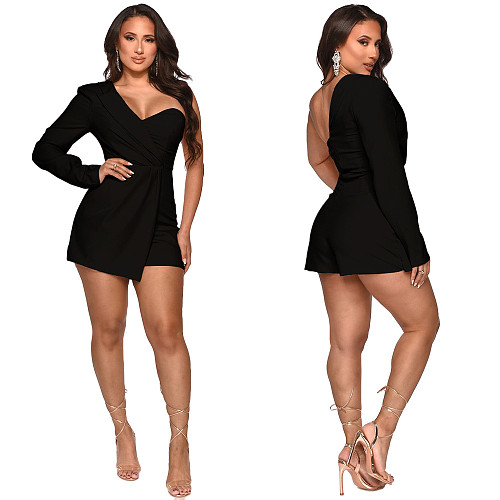 Asymmetrical One Shoulder Long Sleeve One Piece Romper YF-10049