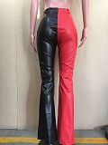 Contrast Color Patchwork PU Leather Flared Pants ORY-5217