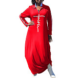 Letter Printed Casual Long Sleeve Plus Size Dresses HANI-197