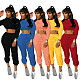 Solid Color Hooded Crop Top Drawstring Pants Tracksuit SFY-181