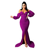 Elegant Off Shoulder Long Sleeve Slit Evening Dress SFY-2131